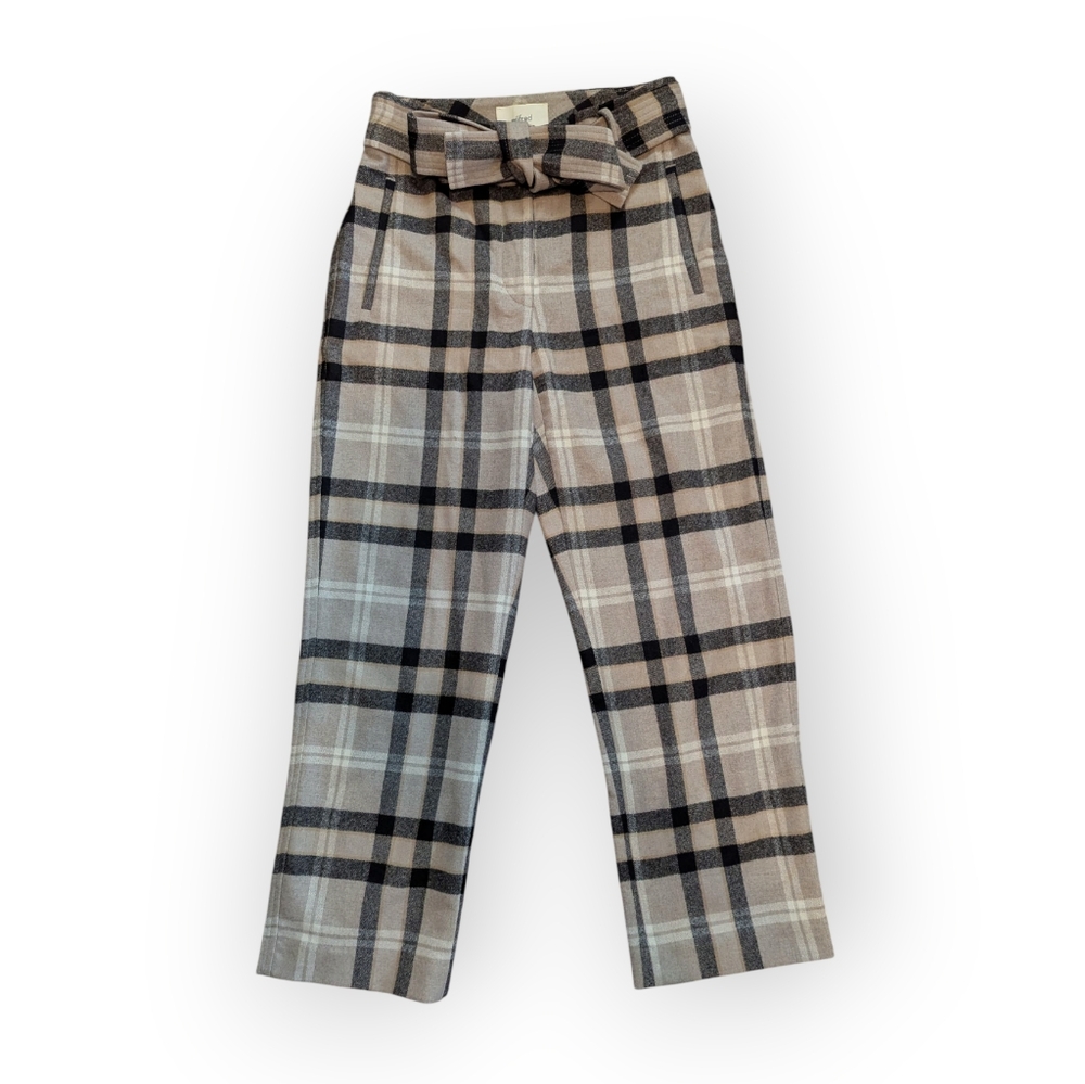 Wilfred Wool Blend Plaid Cropped Pants Beige Black Size 0 Tie Waist